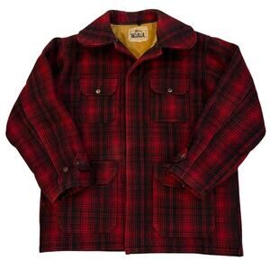 Vintage Woolrich Mackinaw Coat Mens 42 (Large) Red Buffalo Plaid Hunting Hipster